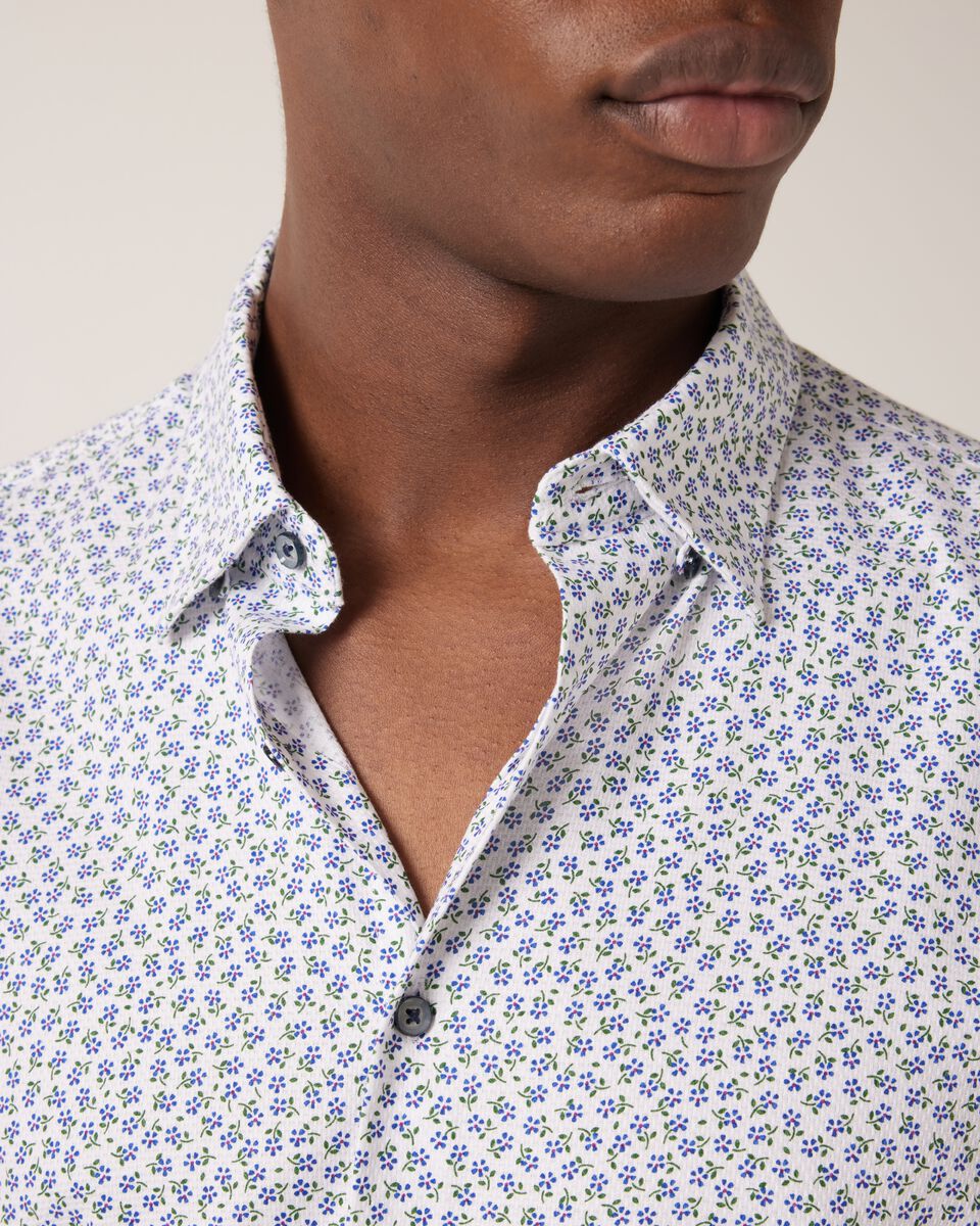 Slim Stretch Micro Floral Long Sleeve Shirt, Blue, hi-res